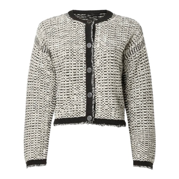 Club Monaco Twead Cardigan Jacket Black and White Cotton Blend Size XS - Picture 1 of 9
